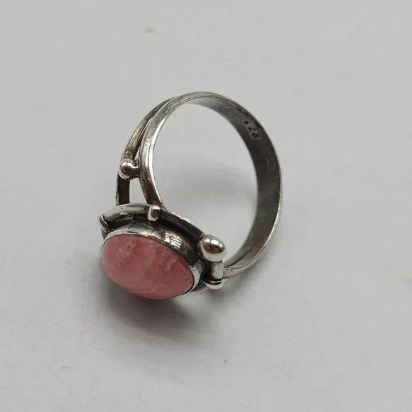 Vintage Sterling Silver Pink Rhodochrosite Ring Ornate Band Size 10 - Picture 4 of 6